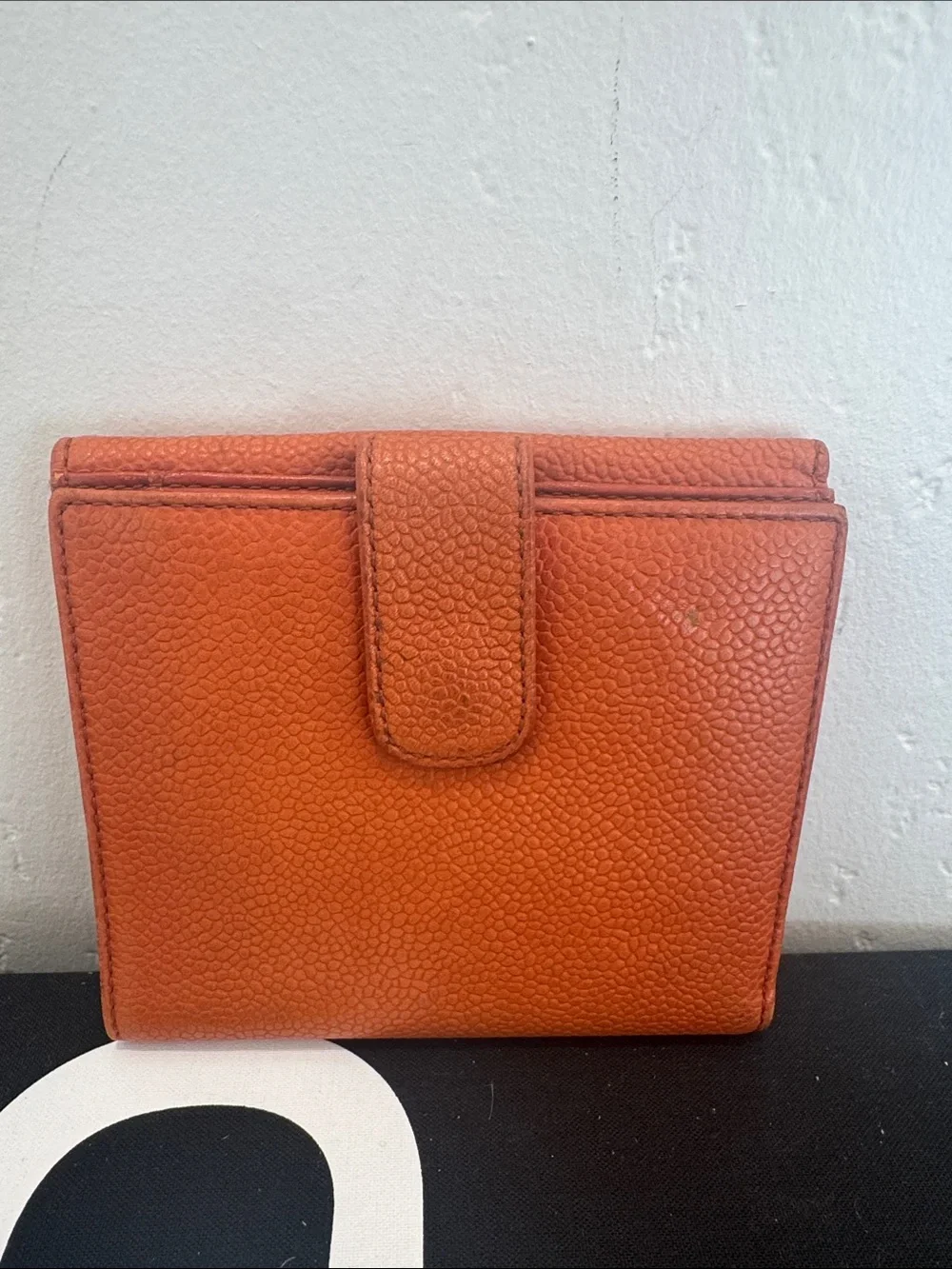 CHANEL Orange Quilted CC Caviar Leather Wallet